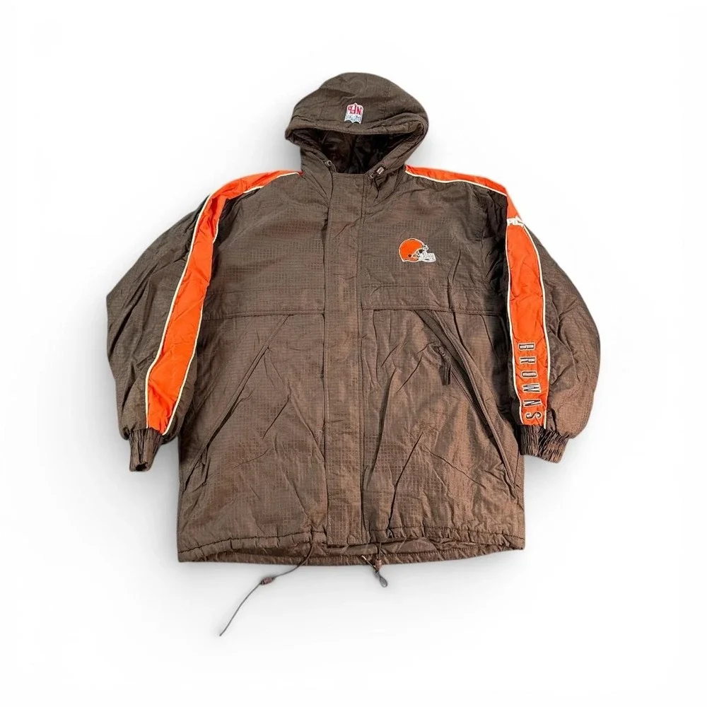 Vintage Cleveland Browns Jacket Mens Large Brown‎ NFL Football Puma Hooded Logo